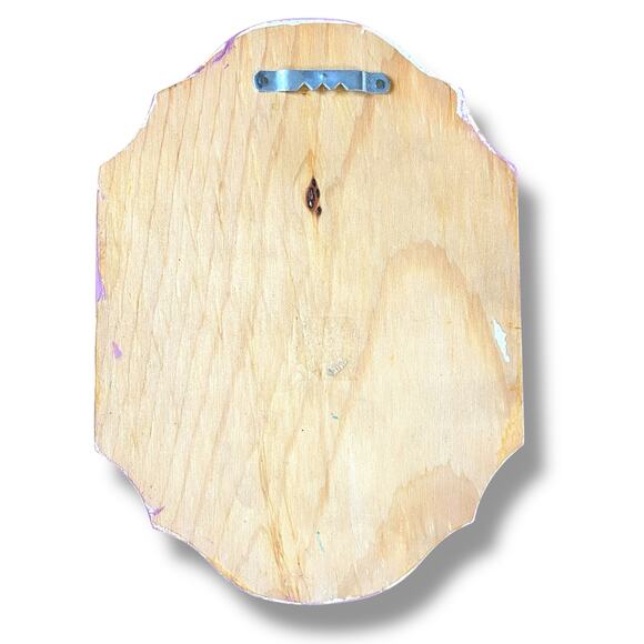 VTG 70s Wood Plaque Wall Art Hand Painted Brown Hair Girl Portrait Purple - Picture 5 of 9